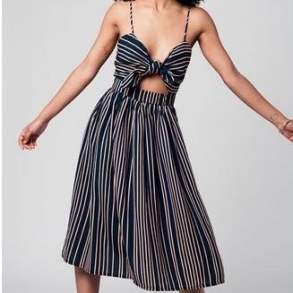 Navy Striped Bow Midi Dress